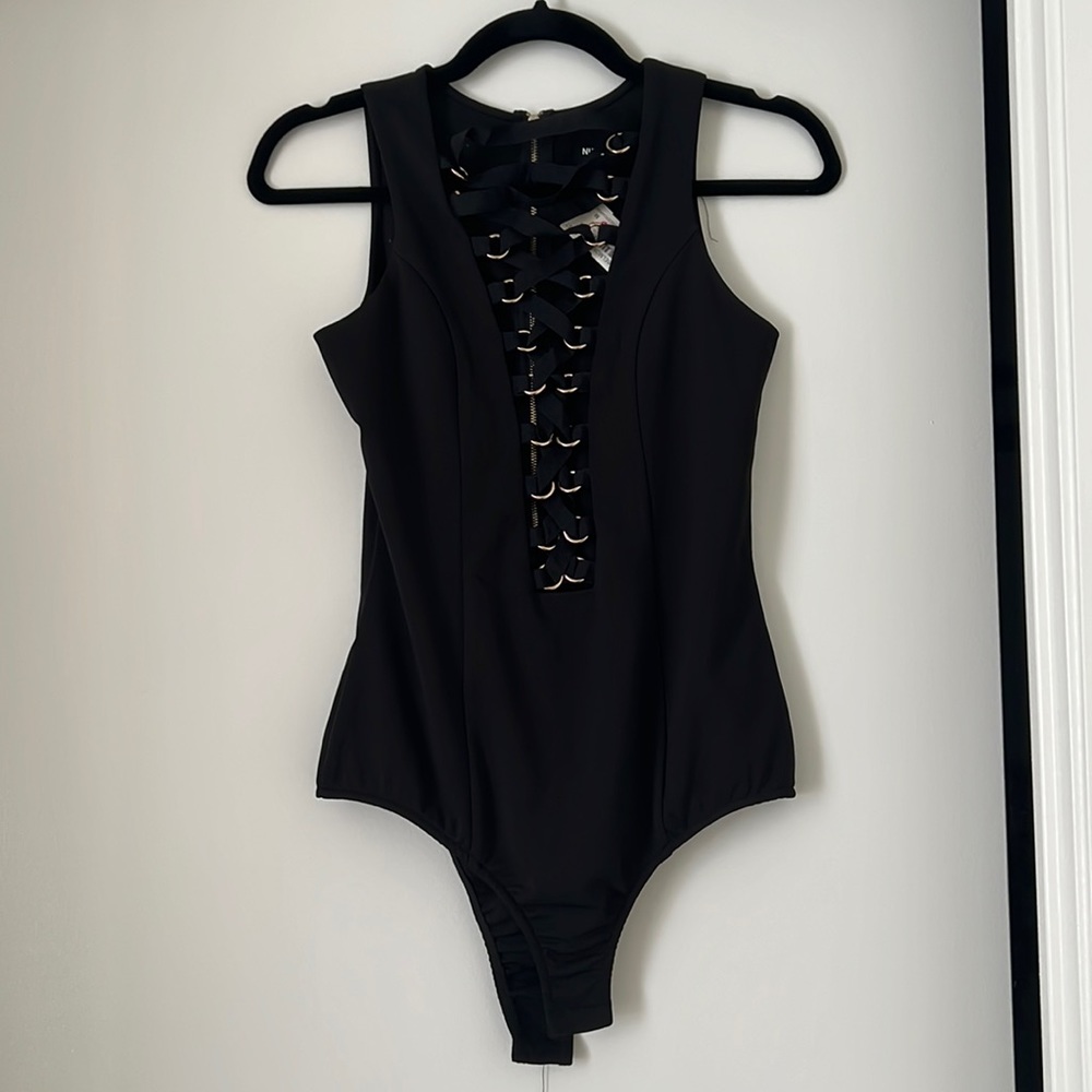 Black lace up bodysuit